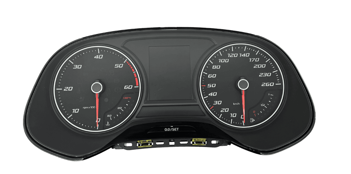 Seat Leon III 5F Tacho Reparatur – Revonik GmbH behebt zuverlässig Pixelfehler, Displayausfall, defekte Anzeigen und elektronische Störungen am Kombiinstrument